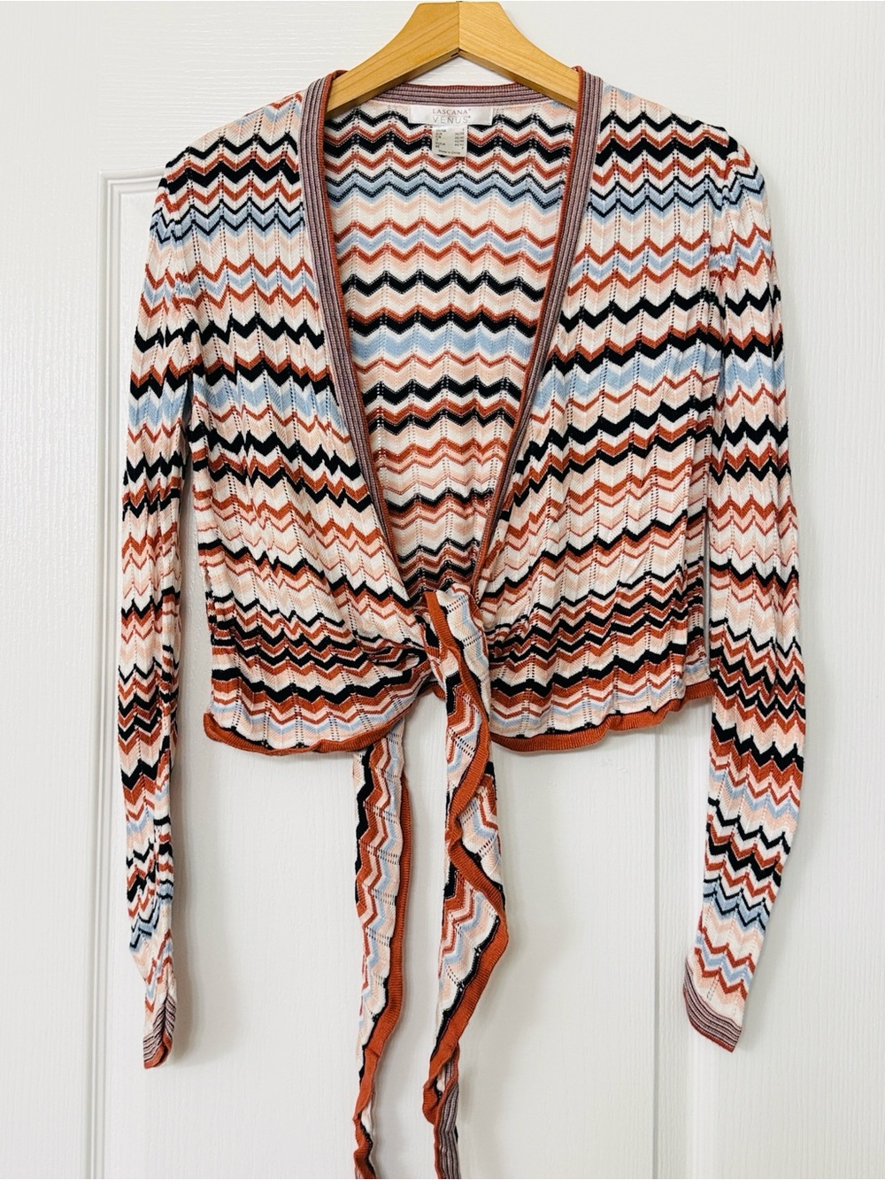 Lascana for Venus • Chevron Knit Tie Front Cardigan Sweater Rust Blue Size S